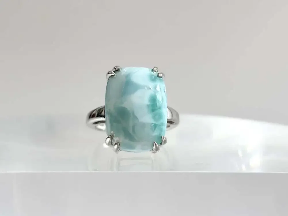 Larimar Solitaire Cabochon Gemstone Sterling Silver Claw Prong Set 925 Vintage R